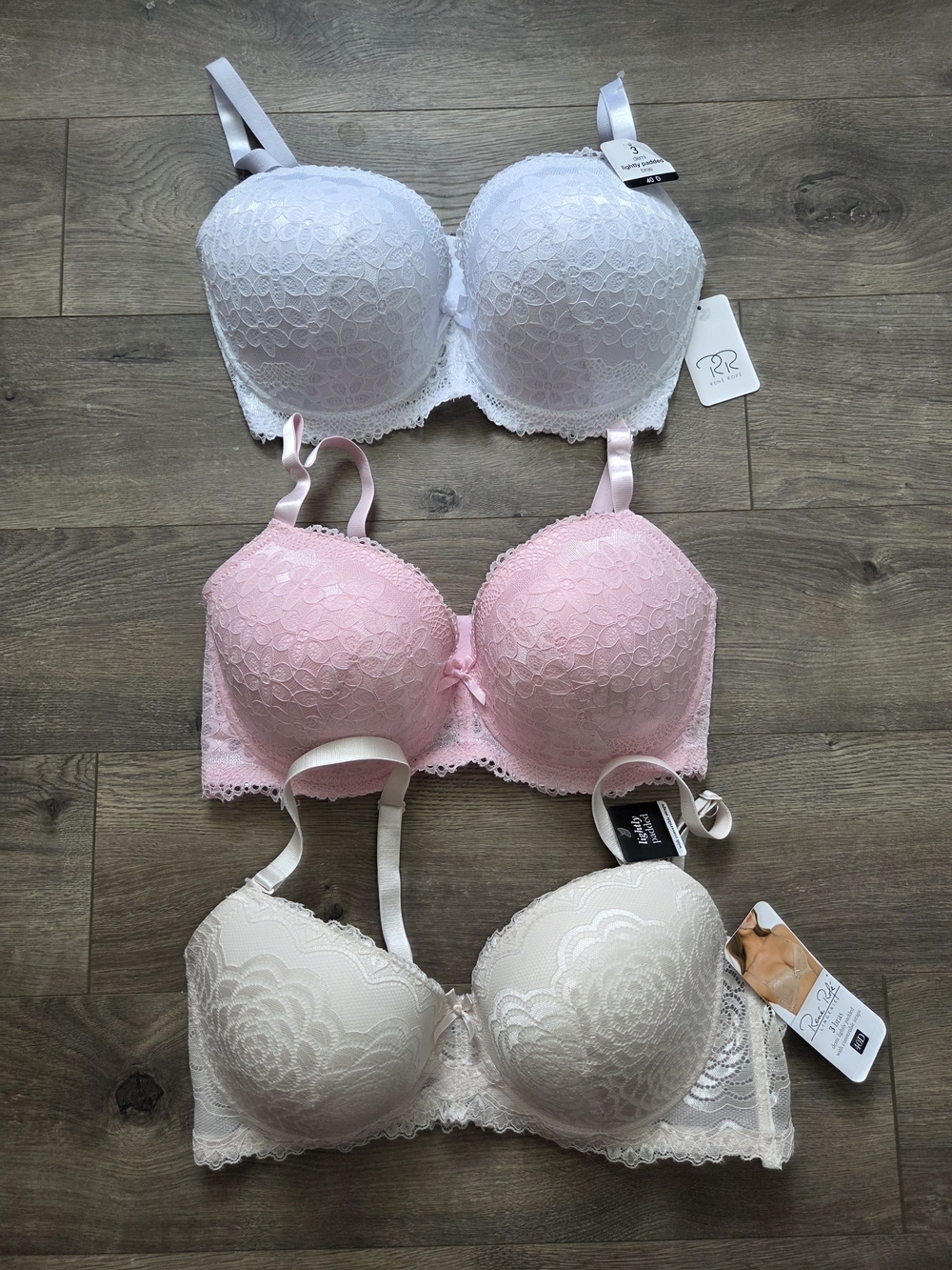 Rene Rofe Demi Lightly Padded Bra Trio - White, Pink, Cream Size 40D NWT